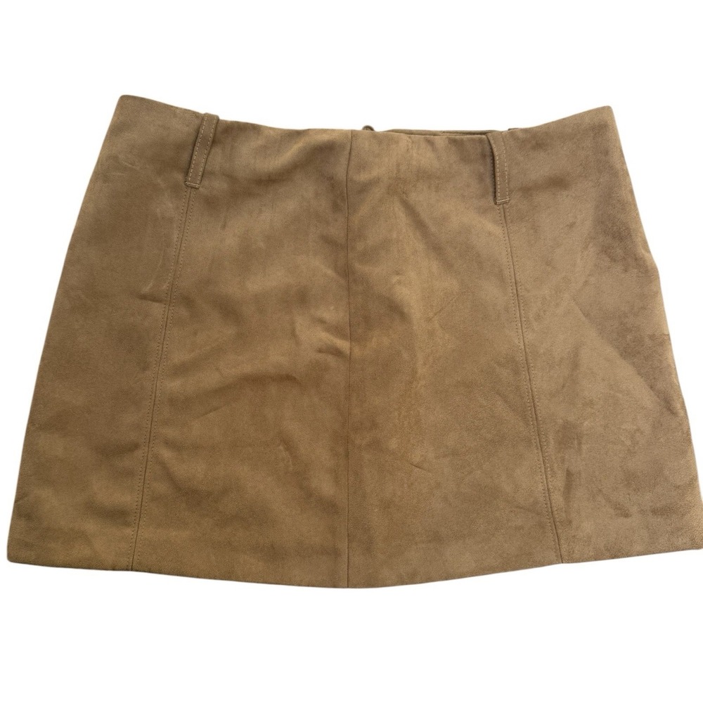 HM Divided Faux Suede Mini Skirt Womens 2 Camel Tan A-Line Zip Back Fall